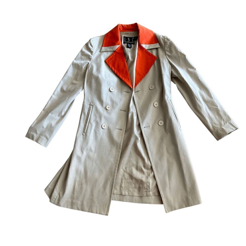 INC International Concepts Womens Beige Orange Trench Jacket Over Coat Size 10